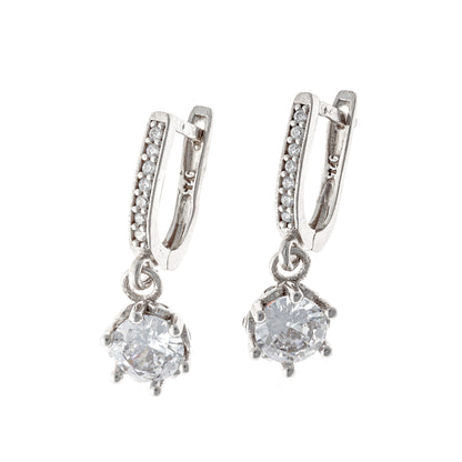 Sterling Silver Rhodium Plated CZ English Lock Earrings