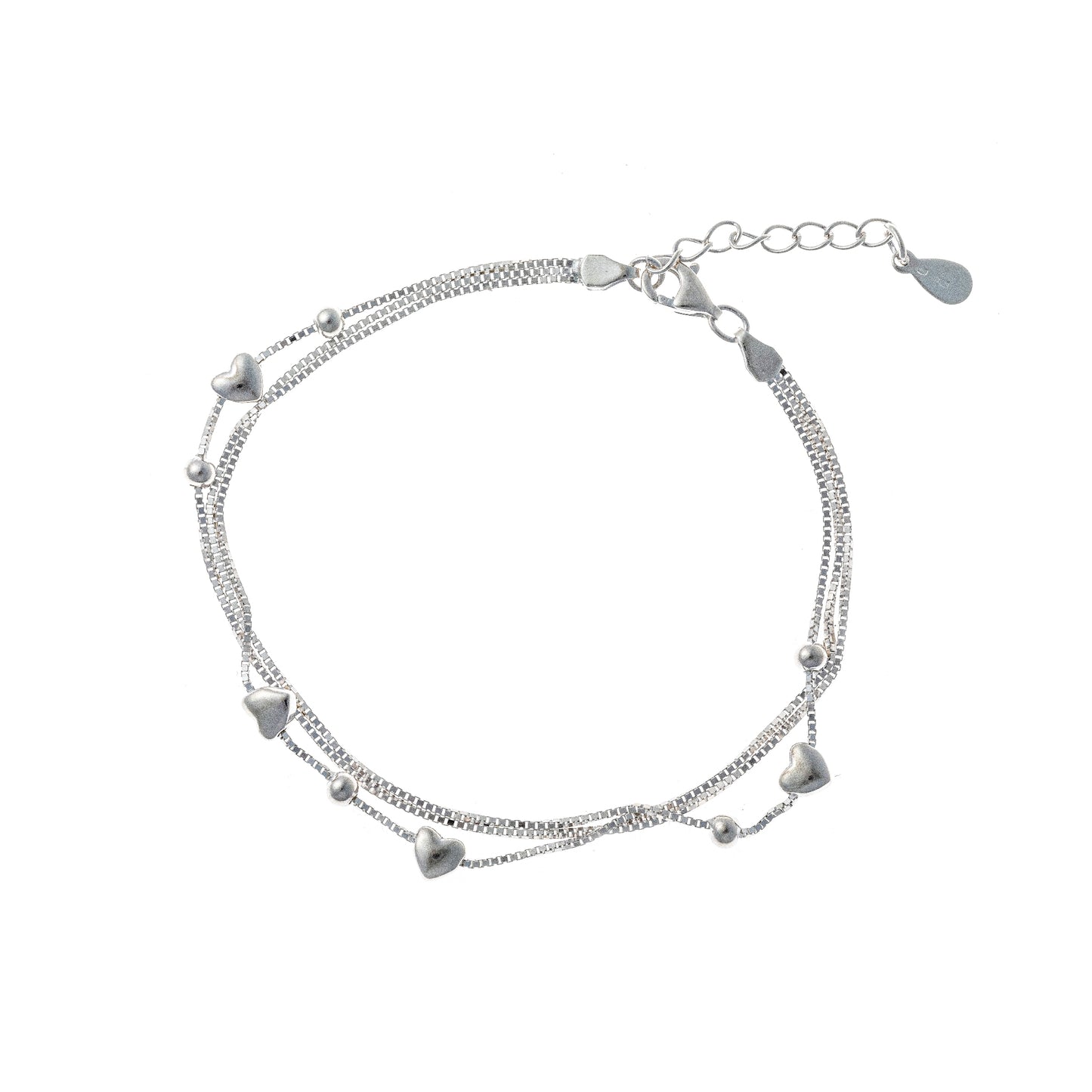 Sterling Silver Three - Strand Heart Chain Bracelet