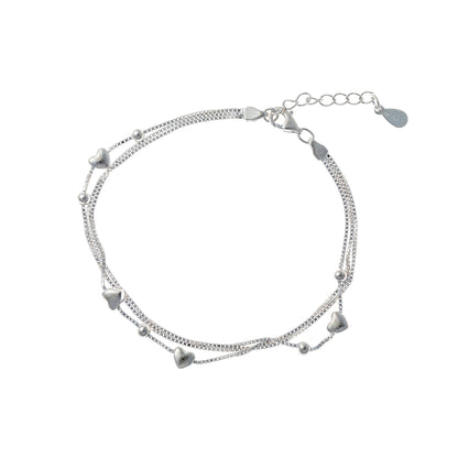 Sterling Silver Three - Strand Heart Chain Bracelet