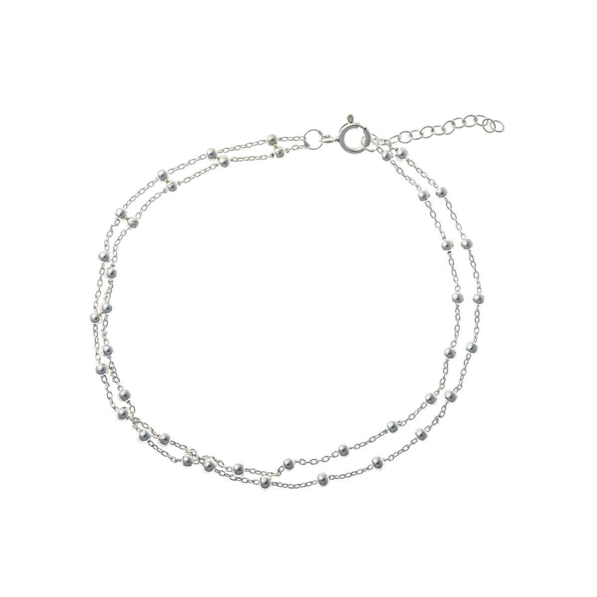 Sterling Silver Beaded Double Chain Anklet