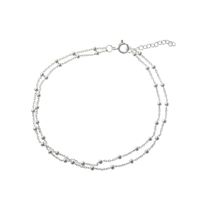 Sterling Silver Beaded Double Chain Anklet