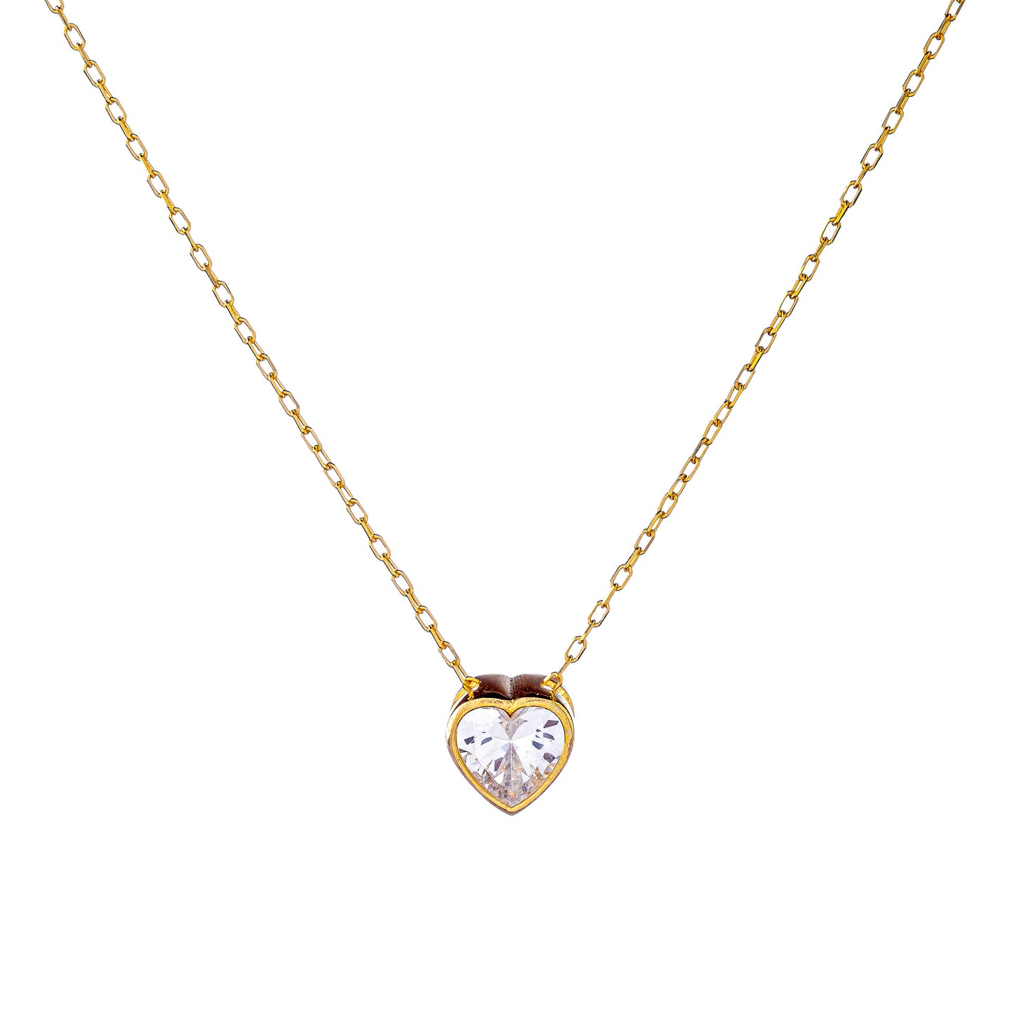 Sterling Silver Gold Plated CZ Heart Necklace