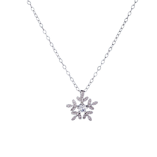 Sterling Silver CZ Snowflake Necklace