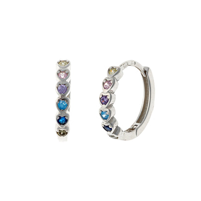 Sterling Silver Rhodium Plated CZ Heart Hoops