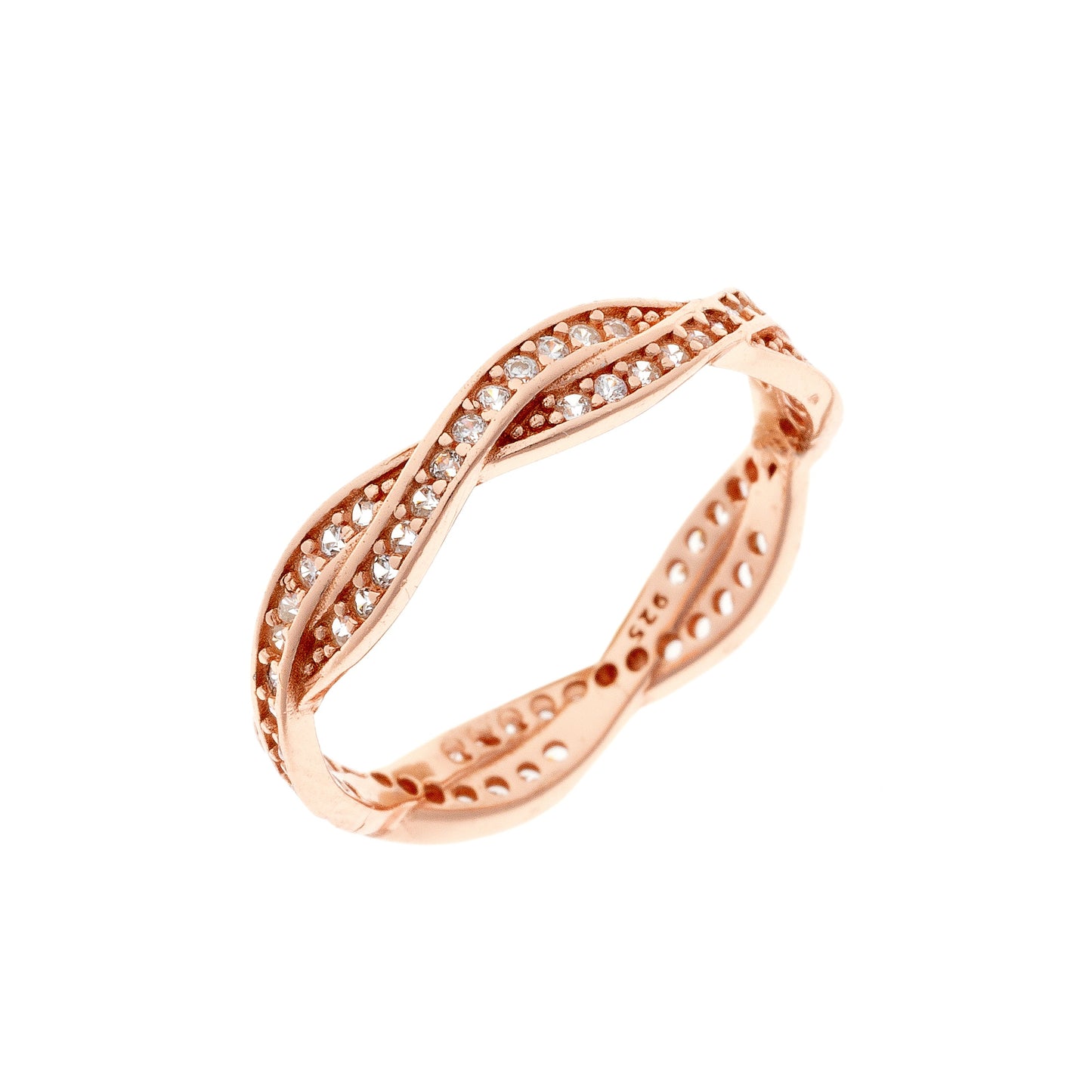 Sterling Silver Rose Gold Plated Twisted CZ Ring