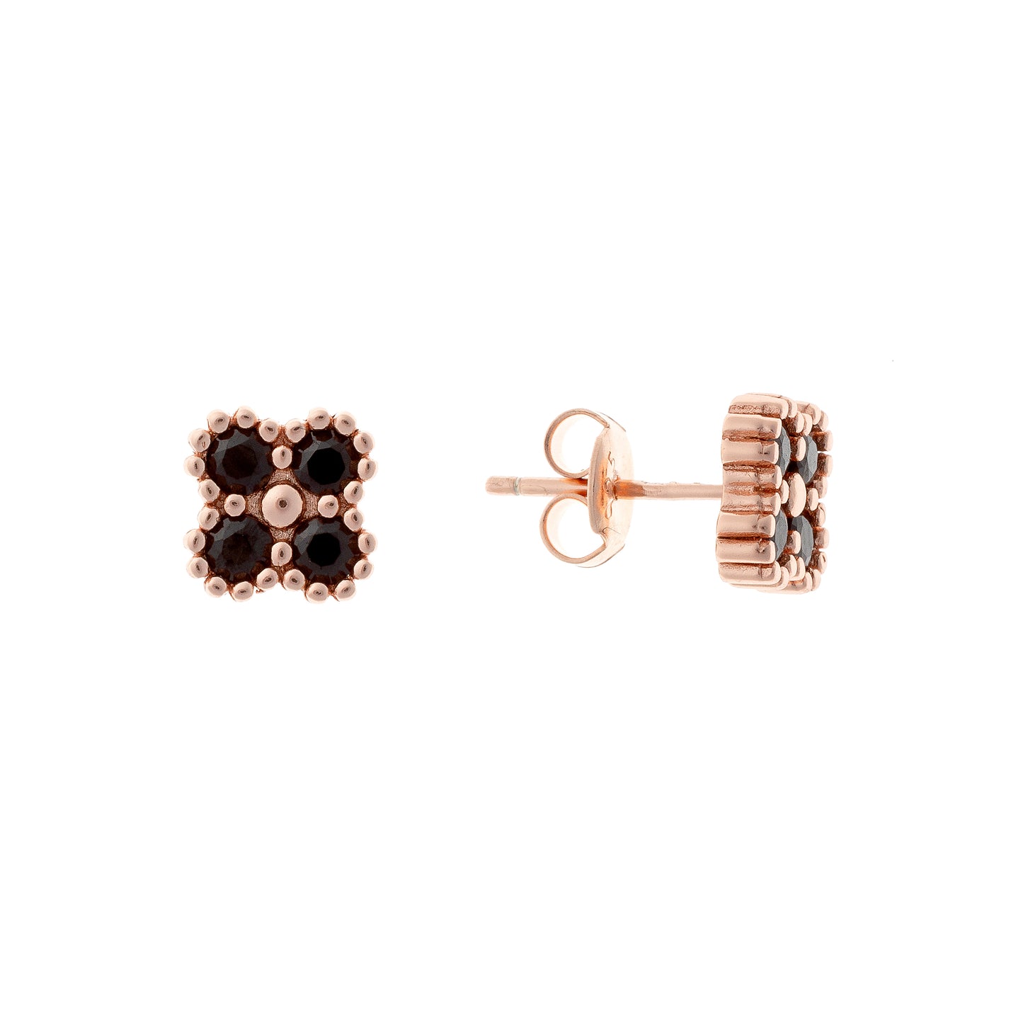 Sterling Silver Rose Gold Plated CZ Clover Studs