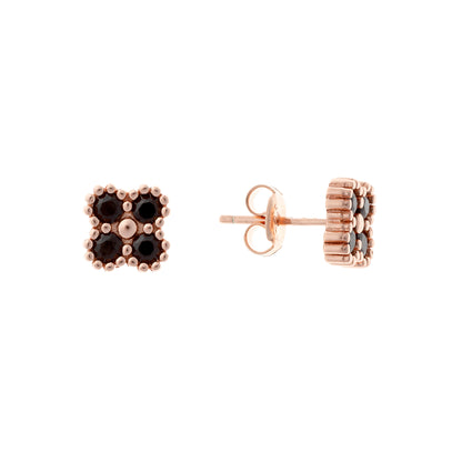 Sterling Silver Rose Gold Plated CZ Clover Studs