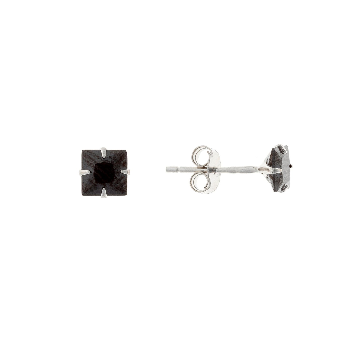 Sterling Silver Rhodium Plated 3 - 5 mm Black CZ Square Studs