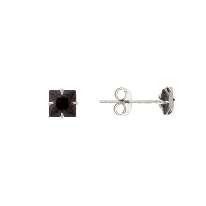 Sterling Silver Rhodium Plated 3 - 5 mm Black CZ Square Studs