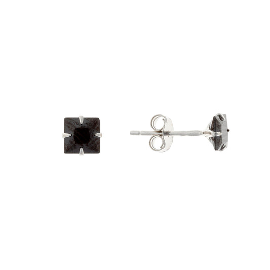 Sterling Silver Rhodium Plated 3 - 5 mm Black CZ Square Studs