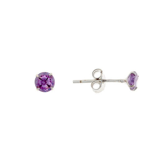 Sterling Silver Rhodium Plated 3 - 4 mm Lilac CZ Studs