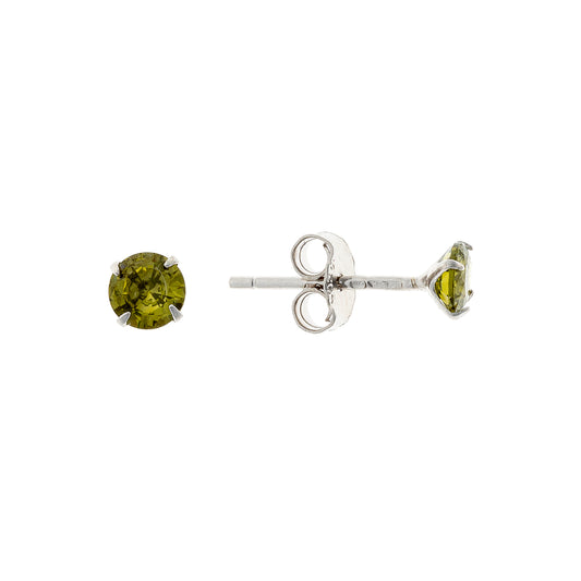 Sidabriniai rodžiuoti 3 - 4 mm vinukai su samanų spalvos cirkoniu