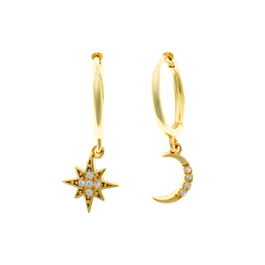 Sidabrinės auksuotos rinkutės "Star & Moon"