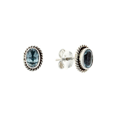 Sterling Silver Oval Blue Topaz Studs
