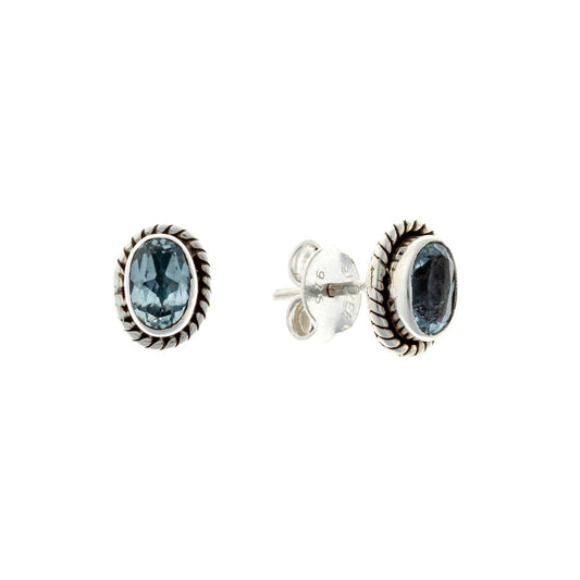 Sterling Silver Oval Blue Topaz Studs