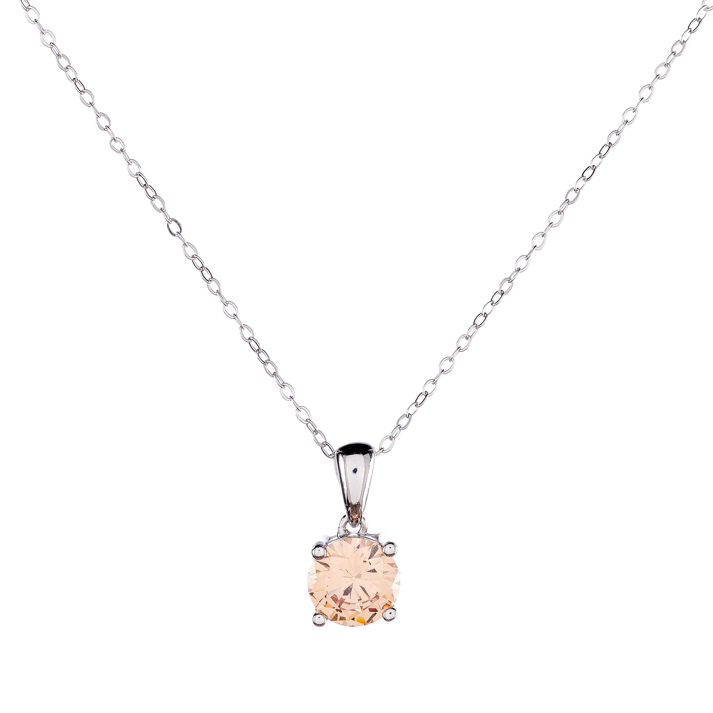 Sterling Silver Rhodium Plated Sand CZ Pendant Necklace