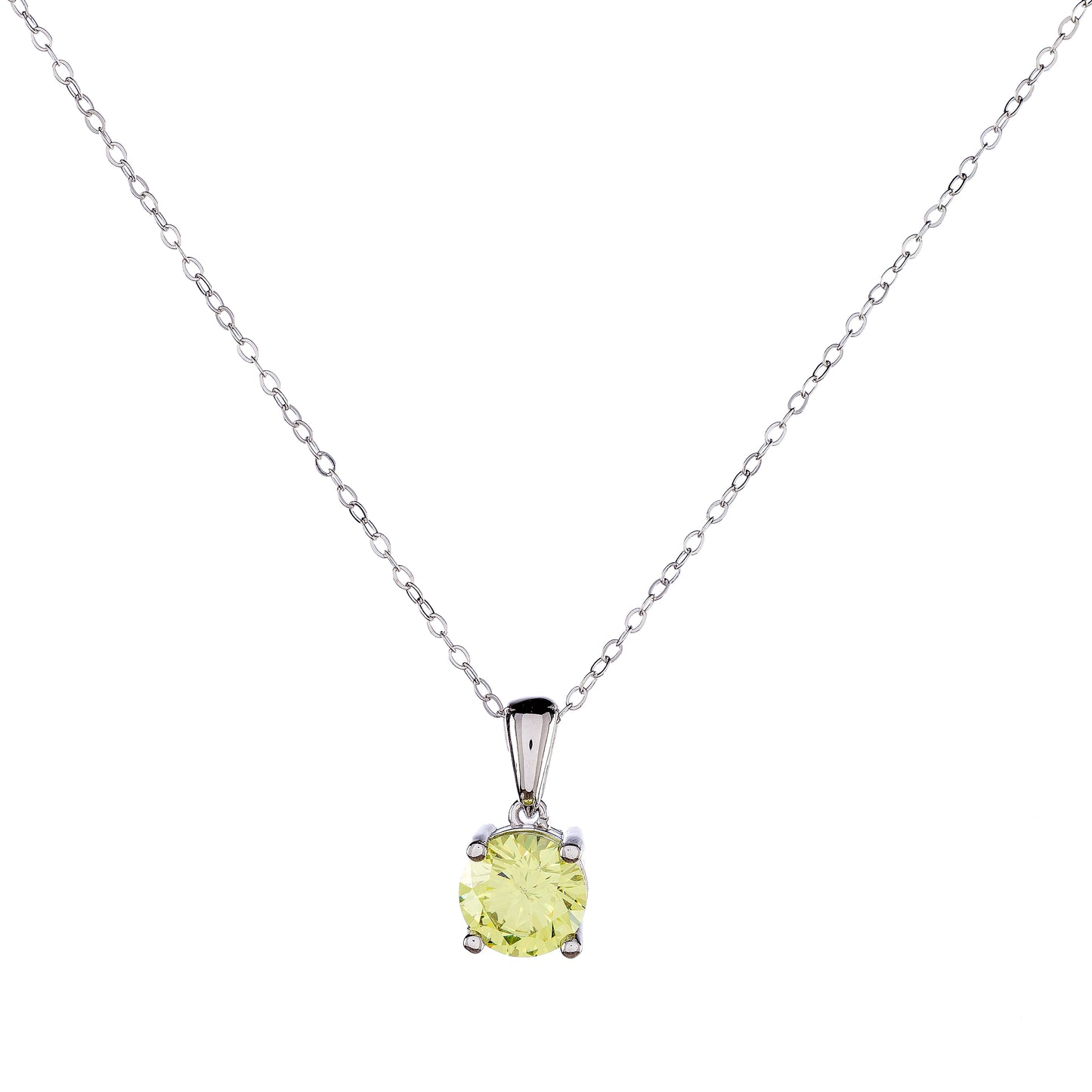 Sterling Silver Rhodium Plated Green CZ Pendant Necklace