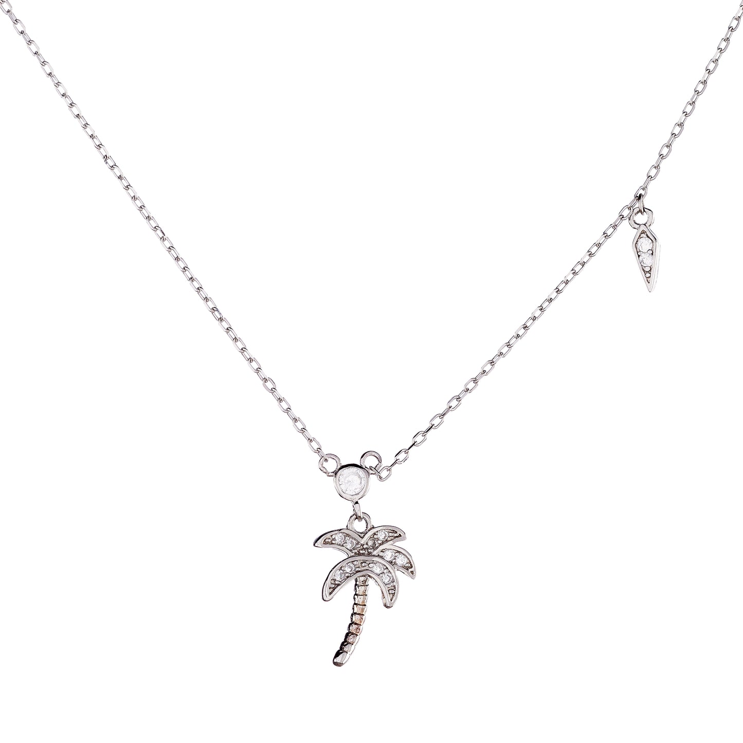 Sterling Silver Rhodium Plated CZ Palm Necklace