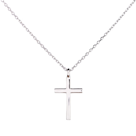 Sterling Silver Rhodium Plated Cross Pendant Necklace