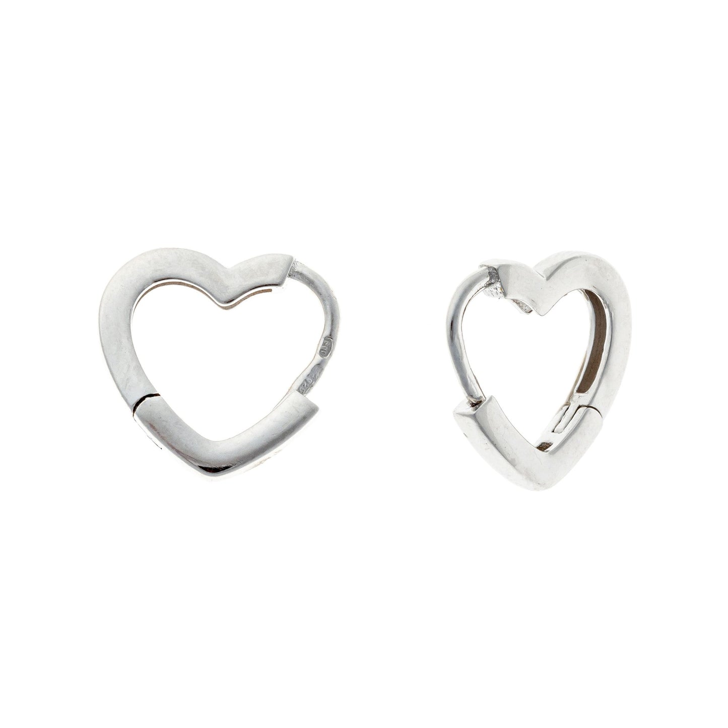Sterling Silver Rhodium Plated Heart Hoops