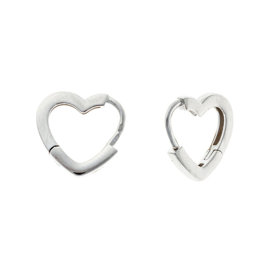 Sterling Silver Rhodium Plated Heart Hoops