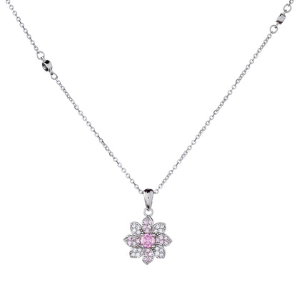 Sidabrinis rodžiuotas pakabukas "Gėlytė" su rožiniu cirkoniu ir grandinėle