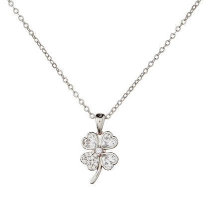 Sterling Silver Gold Plated CZ Clover Necklace