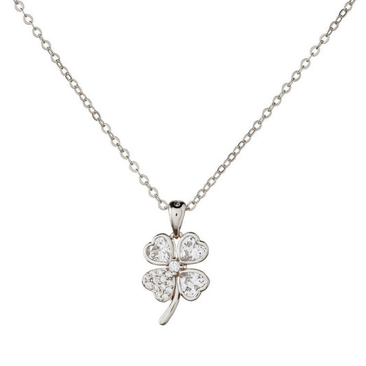 Sterling Silver Gold Plated CZ Clover Necklace