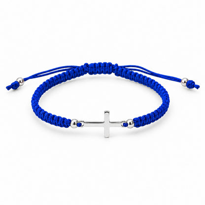 Sterling Silver Rhodium Plated Cross Thread Bracelet