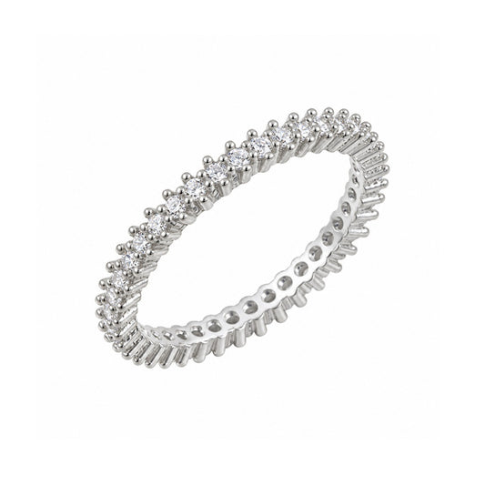 Sterling Silver Rhodium Plated 2 mm CZ Band Ring