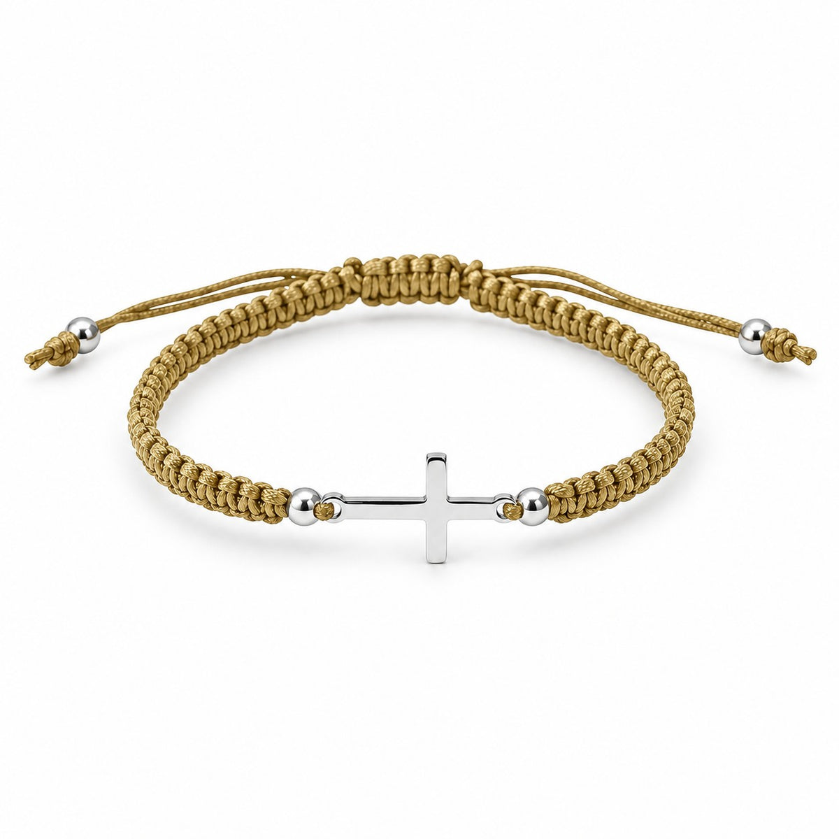 Sterling Silver Rhodium Plated Cross Thread Bracelet