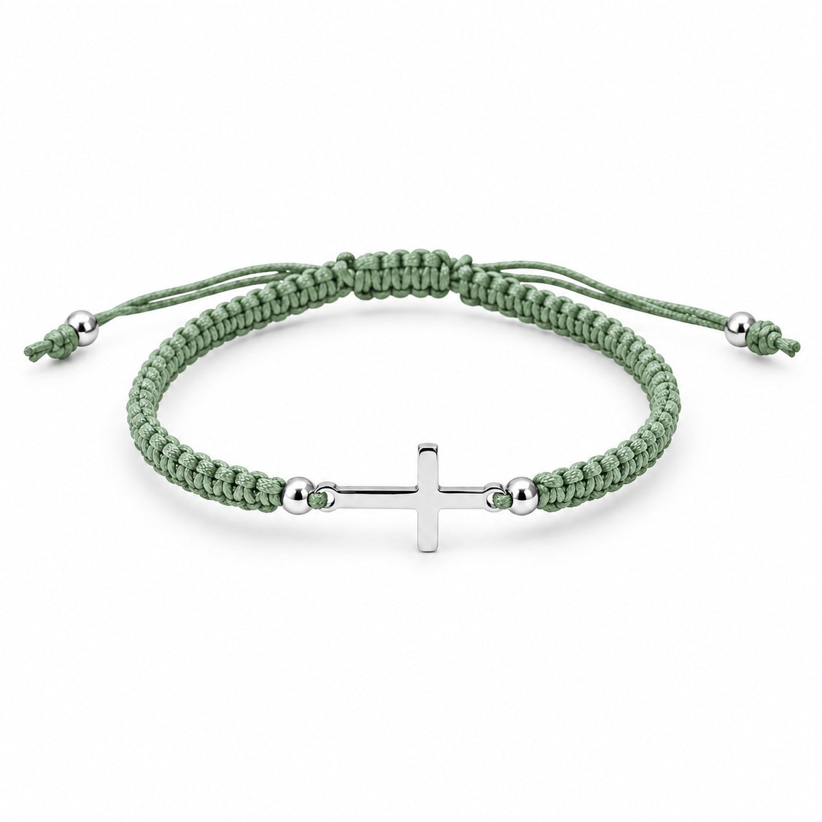 Sterling Silver Rhodium Plated Cross Thread Bracelet