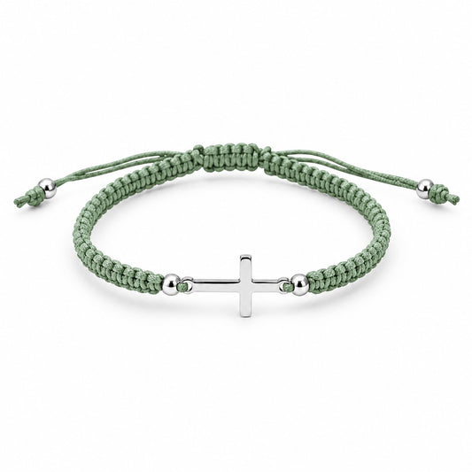 Sterling Silver Rhodium Plated Cross Thread Bracelet