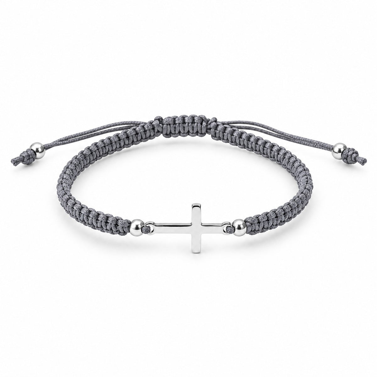 Sterling Silver Rhodium Plated Cross Thread Bracelet