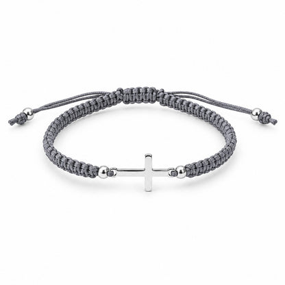 Sterling Silver Rhodium Plated Cross Thread Bracelet