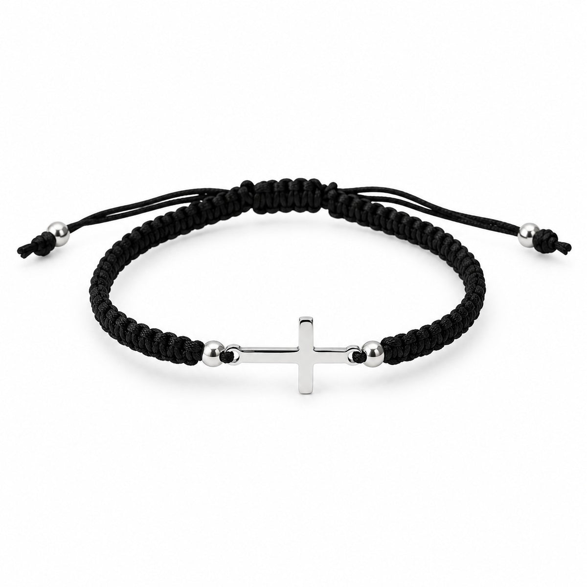 Sterling Silver Rhodium Plated Cross Thread Bracelet