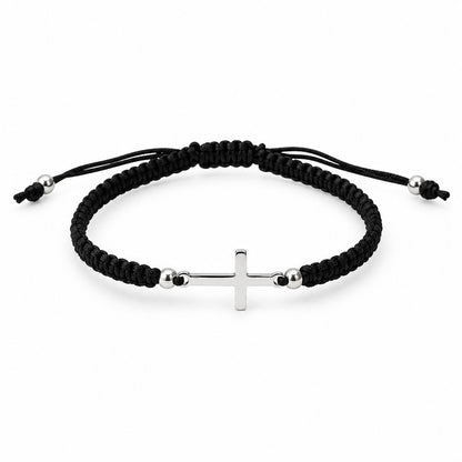 Sterling Silver Rhodium Plated Cross Thread Bracelet