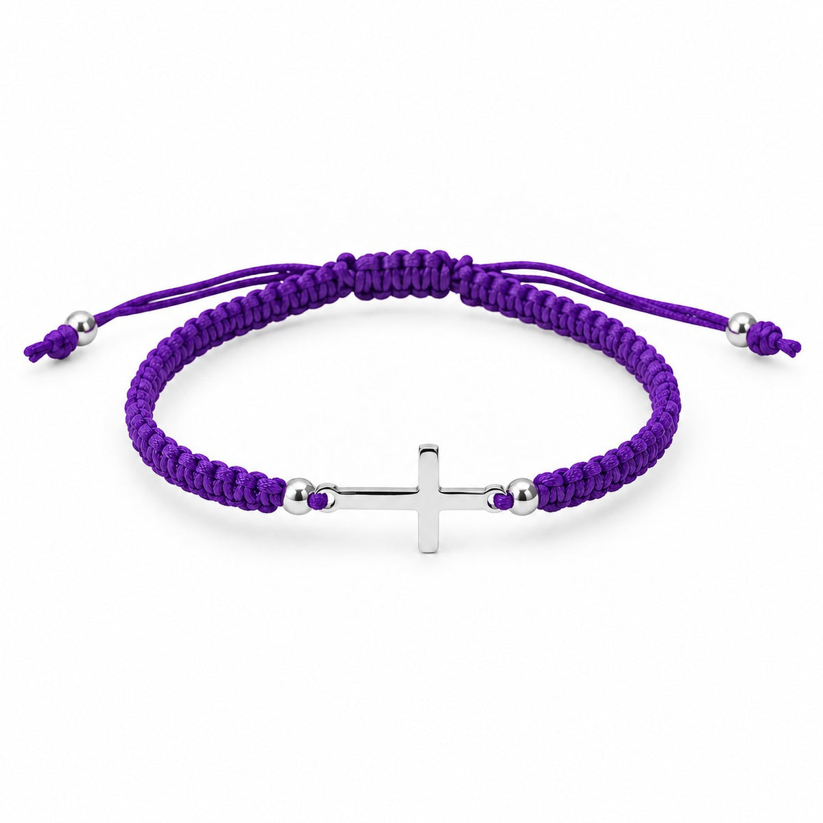 Sterling Silver Rhodium Plated Cross Thread Bracelet