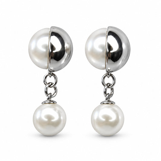 Sterling Silver Rhodium Plated Pearl Drop Earrings