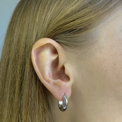 Sterling Silver Rhodium Plated Oval Hoops