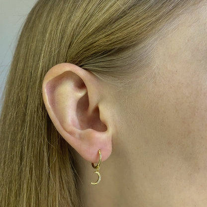 Sterling Silver Gold Plated Hoops with Star & Moon Charms