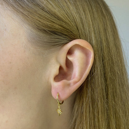 Sterling Silver Gold Plated Hoops with Star & Moon Charms