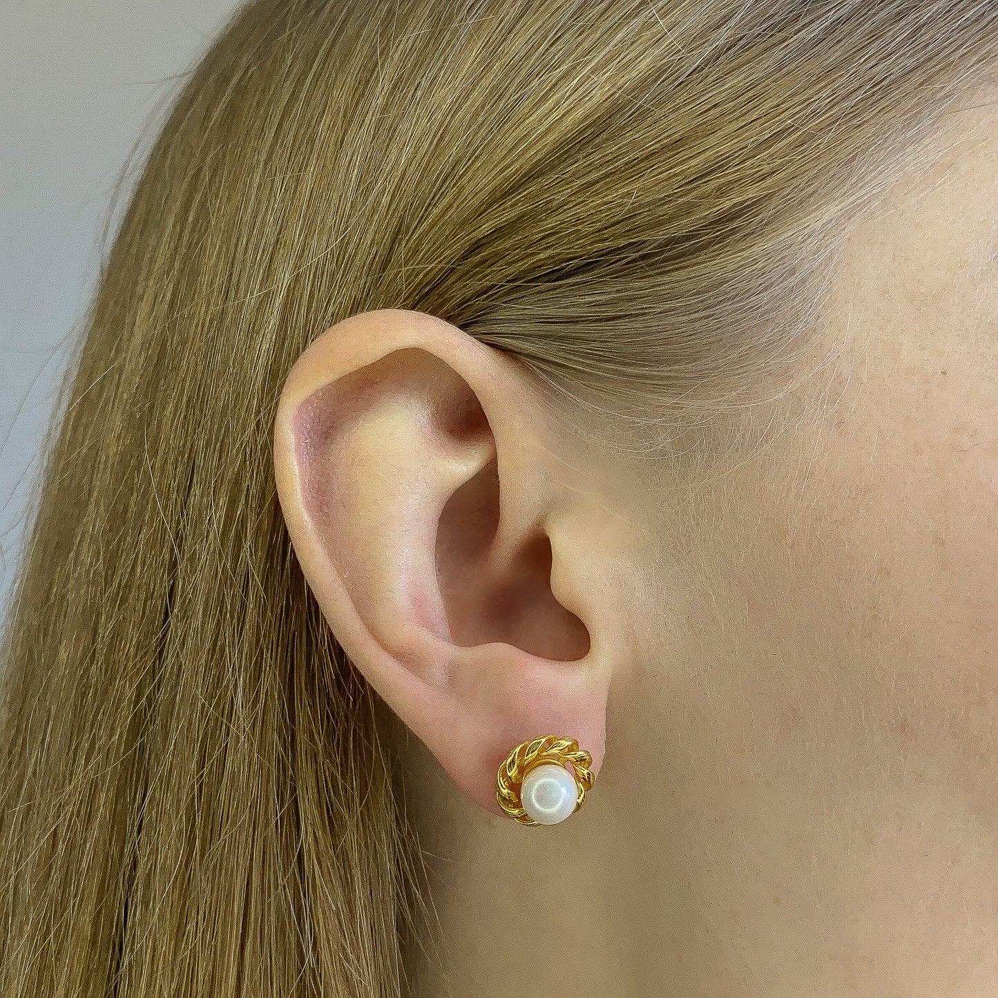 Sterling Silver Gold Plated Pearl Studs