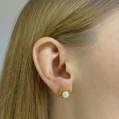 Sterling Silver Gold Plated Pearl Studs