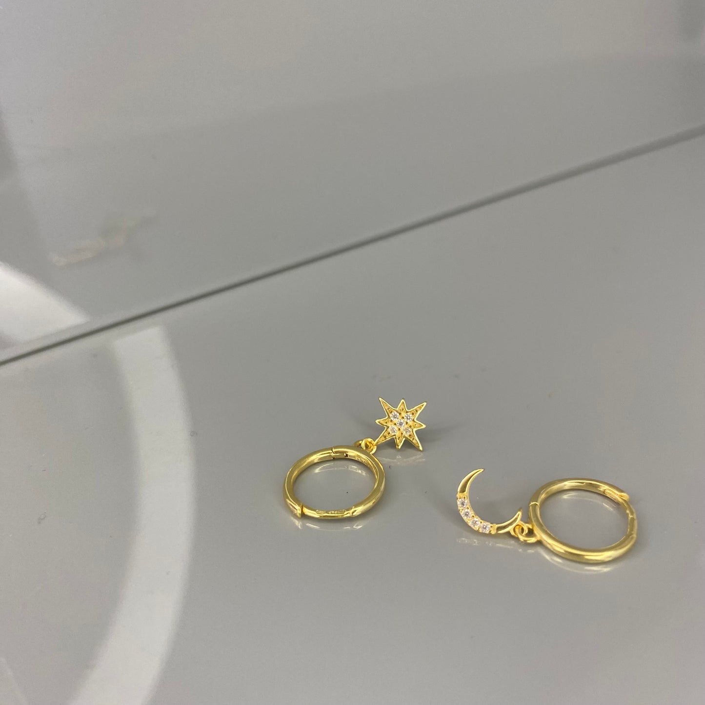 Sterling Silver Gold Plated Hoops with Star & Moon Charms