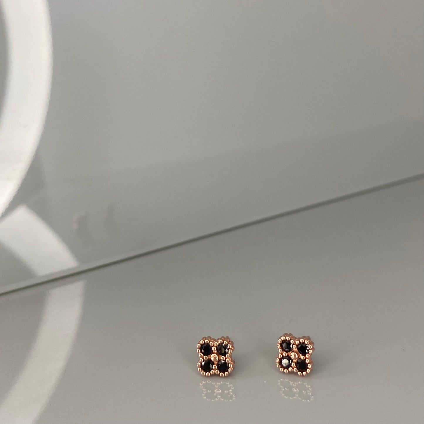 Sterling Silver Rose Gold Plated CZ Clover Studs