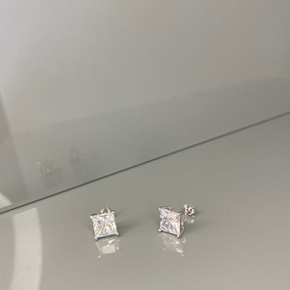 Sterling Silver Rhodium Plated 3 - 10 mm Princess Studs
