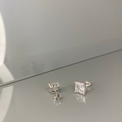 Sterling Silver Rhodium Plated 3 - 10 mm Princess Studs