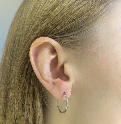 Sterling Silver Rhodium Plated 10 - 50 mm Hoops