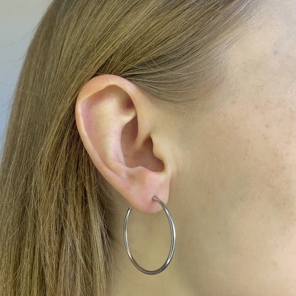Sterling Silver Rhodium Plated 10 - 50 mm Hoops